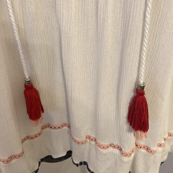 Knox Rose Boho Blouse Womens Tassel Lace Hippie Peasant Prairie Red White Blue L - Picture 2 of 9